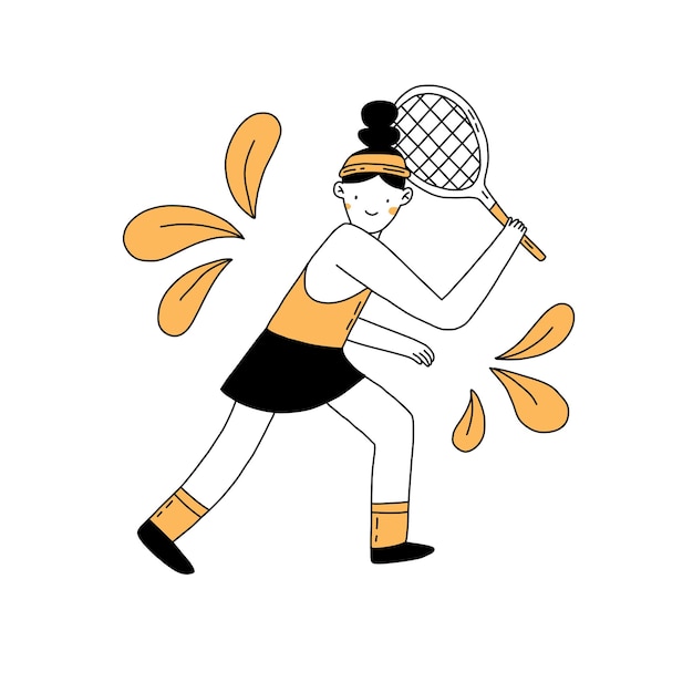 Hacer deporte doodle ilustración de contorno dibujado a mano plana Diseño de personajes de vector de línea simple