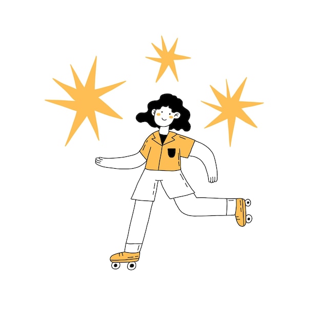 Hacer deporte doodle ilustración dibujada a mano plana Diseño de personajes de vector de línea simple Deporte de verano