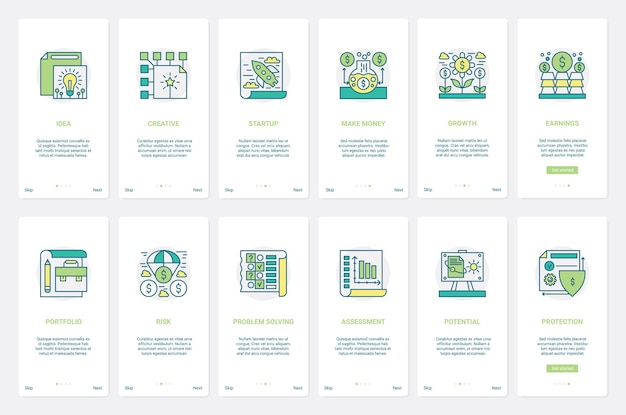 Hacer dinero con una idea de negocio creativa UX UI onboarding página de pantalla de aplicación móvil