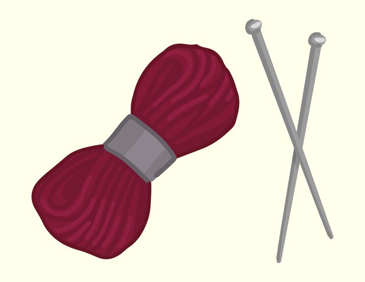 Vector hacer garabatos acogedores de invierno clipart de dibujos animados de hilo y agujas de tejer ilustración vectorial contemporánea aislada sobre fondo blanco