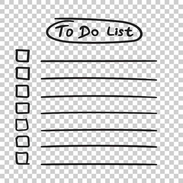 Para hacer icono de lista con texto dibujado a mano Ilustración vectorial de lista de tareas de lista de control en estilo plano en fondo aislado