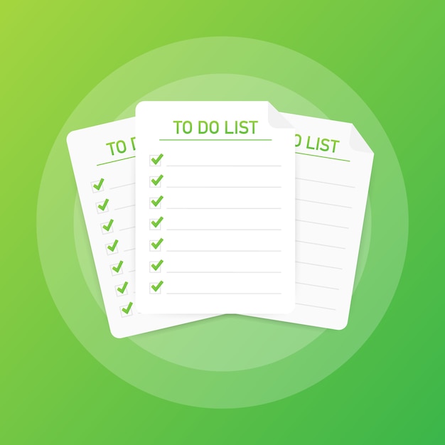 Para hacer la lista o la planificación del concepto de icono. Hojas de papel con marcas de verificación