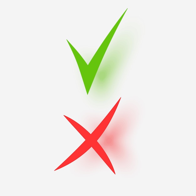 Hacer y no hacer iconos simples elementos vectoriales dibujados a mano marca de verificación verde y cruz roja utilizada para indicar reglas de conducta o versiones de respuesta