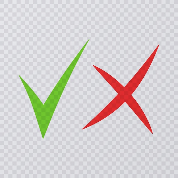 Vector hacer y no hacer iconos simples elementos vectoriales dibujados a mano marca de verificación verde y cruz roja utilizada para indicar