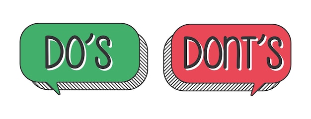 Hacer y no hacer o iconos buenos y malos con símbolos positivos y negativos