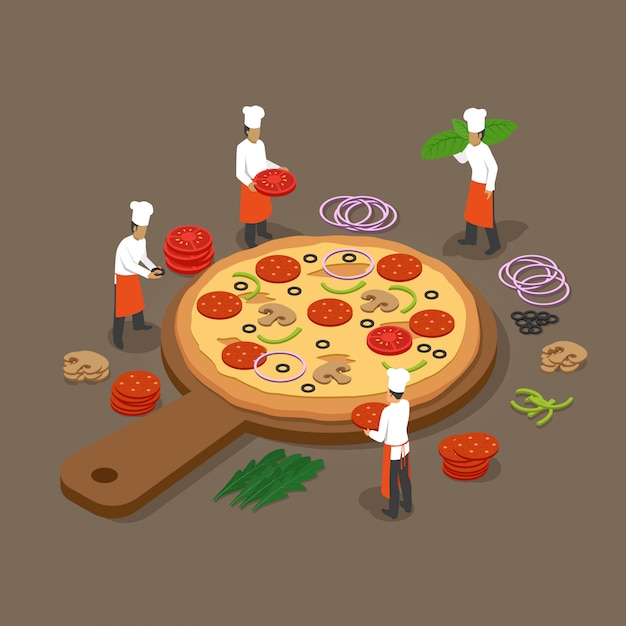 Vector hacer pizza isométrica