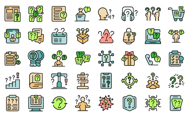 Hacer una pregunta iconos establecer vector de contorno Publicar chat Encuesta en línea línea delgada color plano sobre blanco aislado