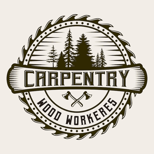 Hacha Carpintería Madera Trabajadores Vintage Logo Plantilla Insignia Etiqueta Ilustración Vector Diseño