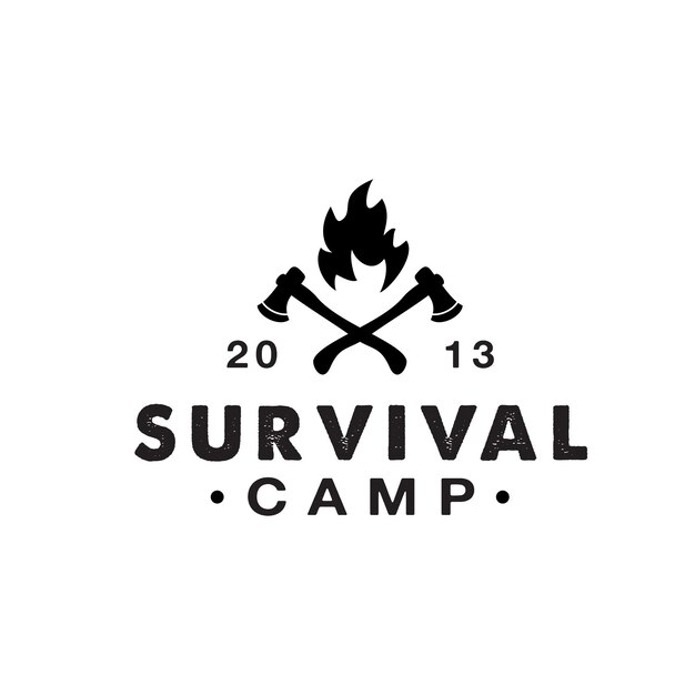 Hacha de ilustración creativa y llama para diseño de logotipo de camping