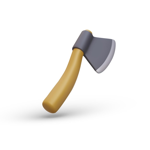 Hacha de madera sobre fondo blanco brazos de acero 3D realistas para juego de computadora en línea