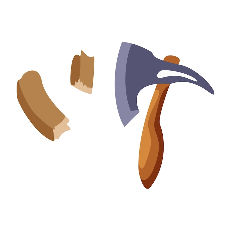 Vector un hacha con un mango de madera que corta la ilustración de vector de madera