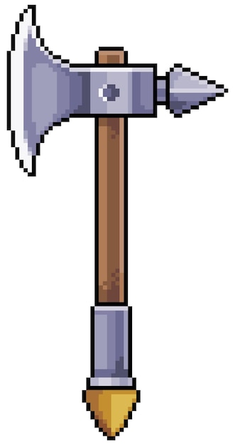 Hacha medieval pixel art de hierro y madera. elemento de juego de bits