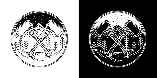 Hacha en la montaña Monoline Badge Design