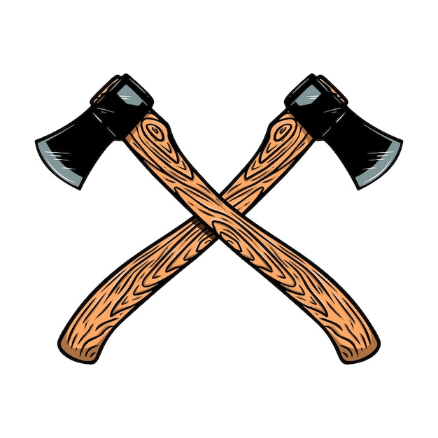 Hachas cruzadas aisladas sobre fondo blanco. Elemento de diseño para emblema, signo, placa. ilustración vectorial