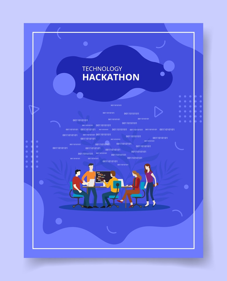 Vector hackathon de tecnología gente sentada en silla reunión discusión