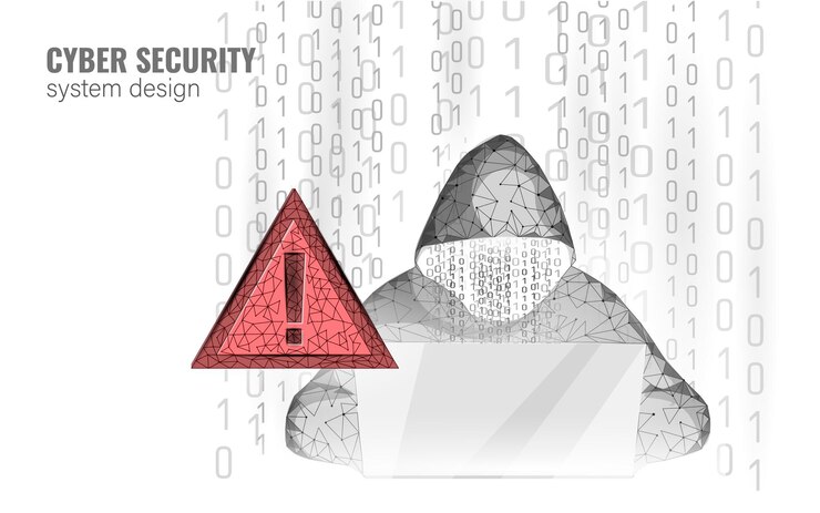Vector hacker anónimo en la computadora portátil seguridad de internet ciberataque concepto de negocio bajo poli