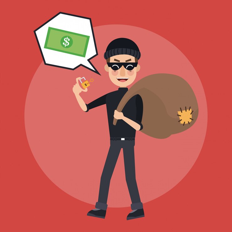 Vector hacker con bolsa en la espalda y candado