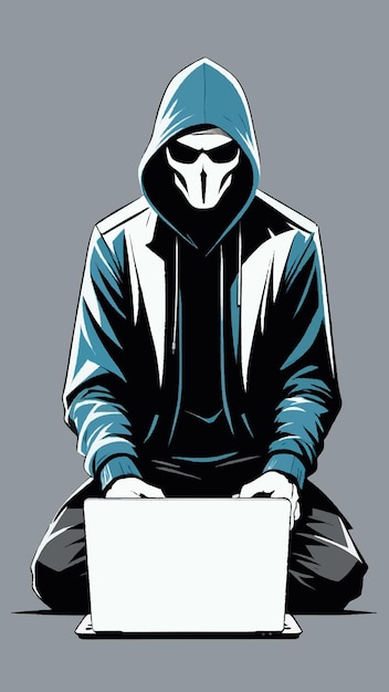 Un hacker con capucha con máscara Ilustración de dibujos animados Vector de obras de arte