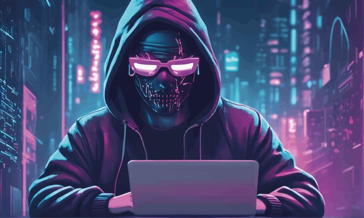 Vector hacker en ciberataque hacker en ciberataque hacker en concepto de ciberataque hacker con computadora portátil y