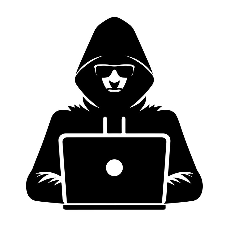 Vector hacker de computadora con icono de portátil ilustración del vector de silueta