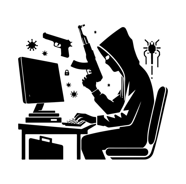 Vector hacker de computadora con icono de portátil ilustración del vector de silueta