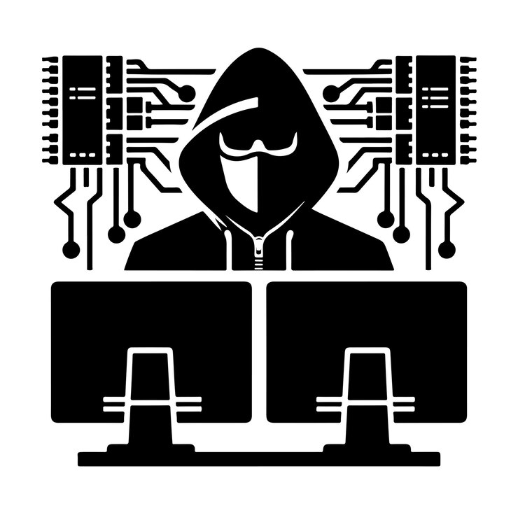 Vector hacker de computadora con icono de portátil ilustración del vector de silueta