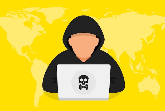 Hacker de computadora con icono de vector de laptop