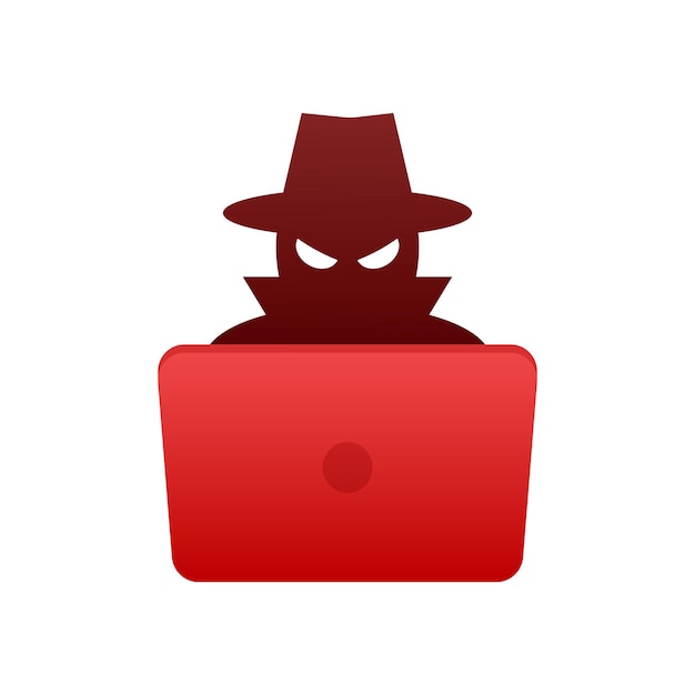 Hacker con computadora portátil Ataque de piratas informáticos Phishing y fraude Ilustración de stock vectorial