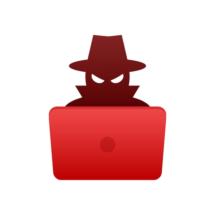 Vector hacker con computadora portátil ataque de piratas informáticos phishing y fraude ilustración de stock vectorial