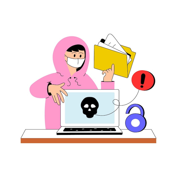 Vector hacker intentando violar los sistemas ilustración plana de hacker