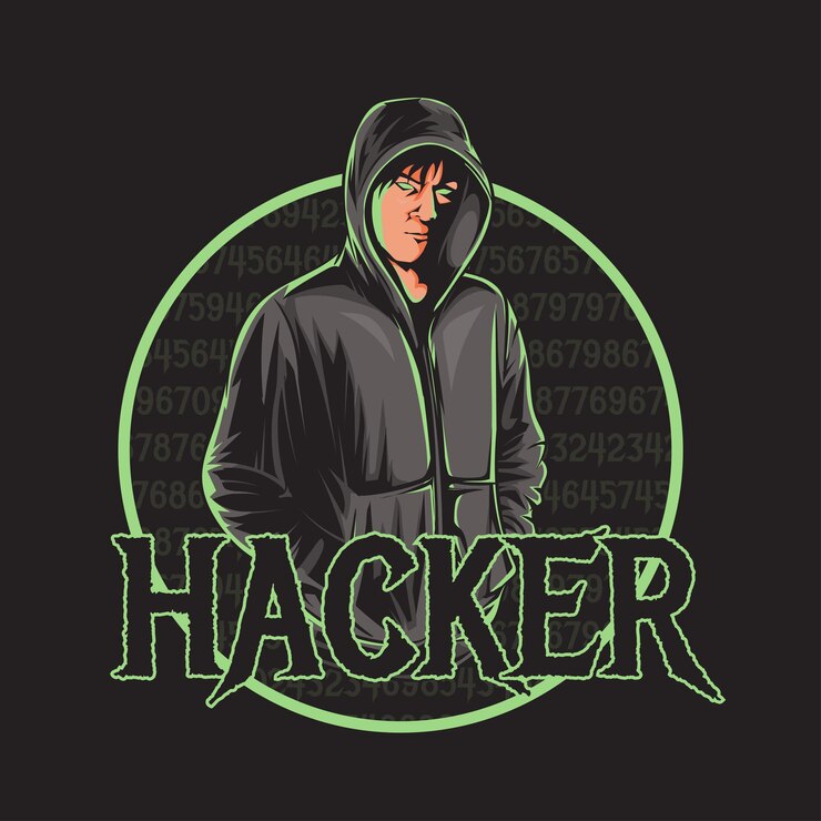 Vector un hacker con el logo de una capucha oscura
