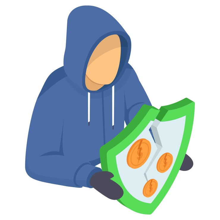 Vector hacker malicioso isométrico concepto de romper el escudo de seguridad diseño de icono vectorial delito de cuello blanco