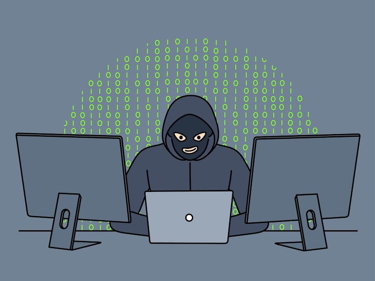 Vector el hacker masculino roba información de las computadoras