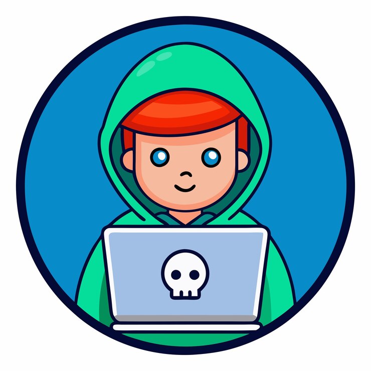 Vector hacker operando una computadora portátil icon de dibujos animados tecnología de ilustración concepto de icono isolado dibujo animado plano