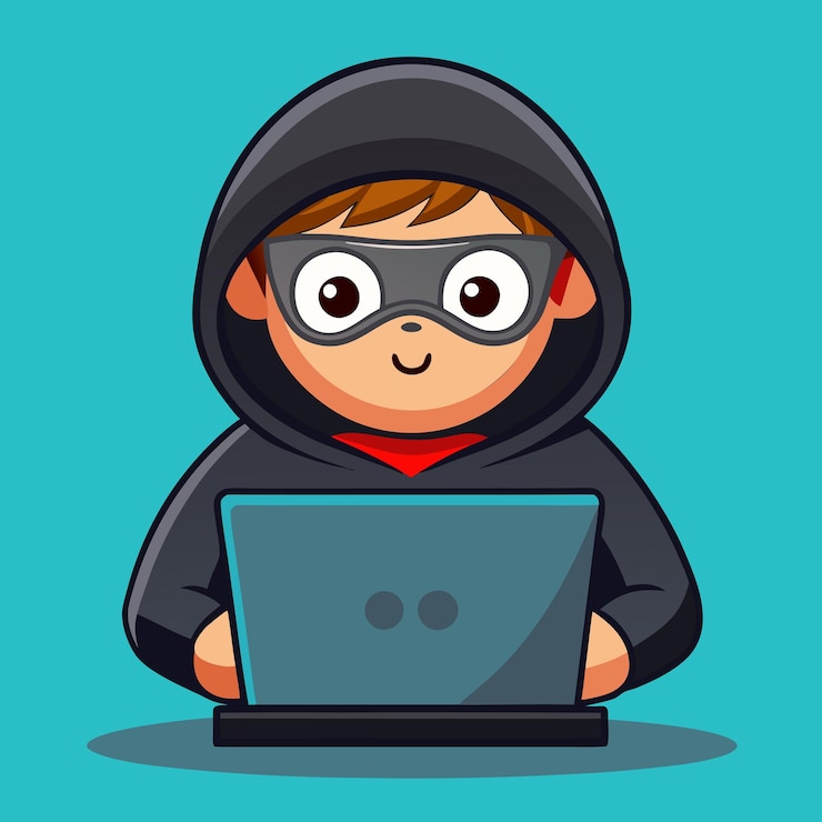 Vector hacker operando una computadora portátil icon de dibujos animados tecnología de ilustración concepto de icono isolado dibujo animado plano