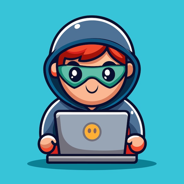 Hacker operando una computadora portátil Icon de dibujos animados Tecnología de ilustración Concepto de icono Isolado dibujo animado plano