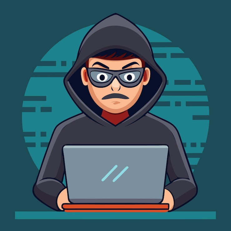 Vector hacker operando una computadora portátil icon de dibujos animados tecnología de ilustración concepto de icono isolado dibujo animado plano