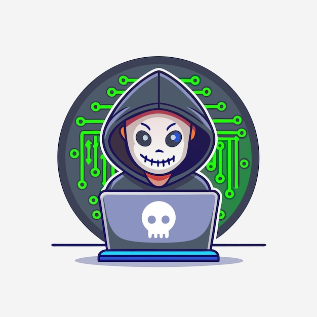 Hacker operando una computadora portátil Icon de dibujos animados Tecnología de ilustración Concepto de icono Isolado dibujo animado plano