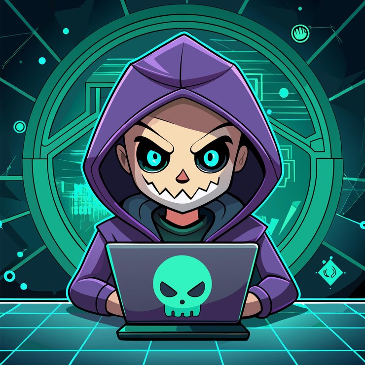 Vector hacker operando una computadora portátil icon de dibujos animados tecnología de ilustración concepto de icono isolado dibujo animado plano