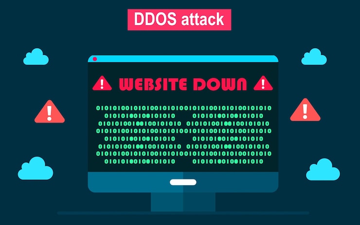 Vector hacker pirateando el sitio web con ataque ddos en el concepto de ciberseguridad de la ciberseguridad