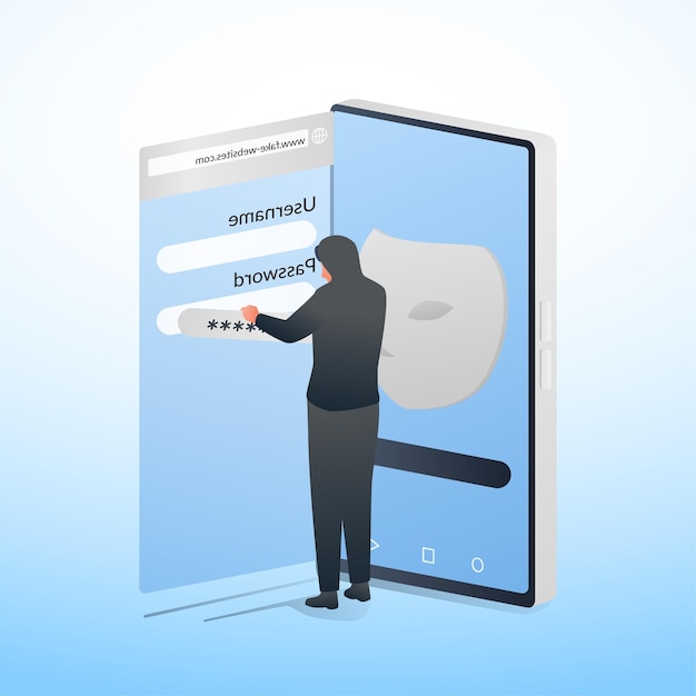 Un hacker recupera la contraseña de un sitio web falso, metáfora del robo de contraseñas