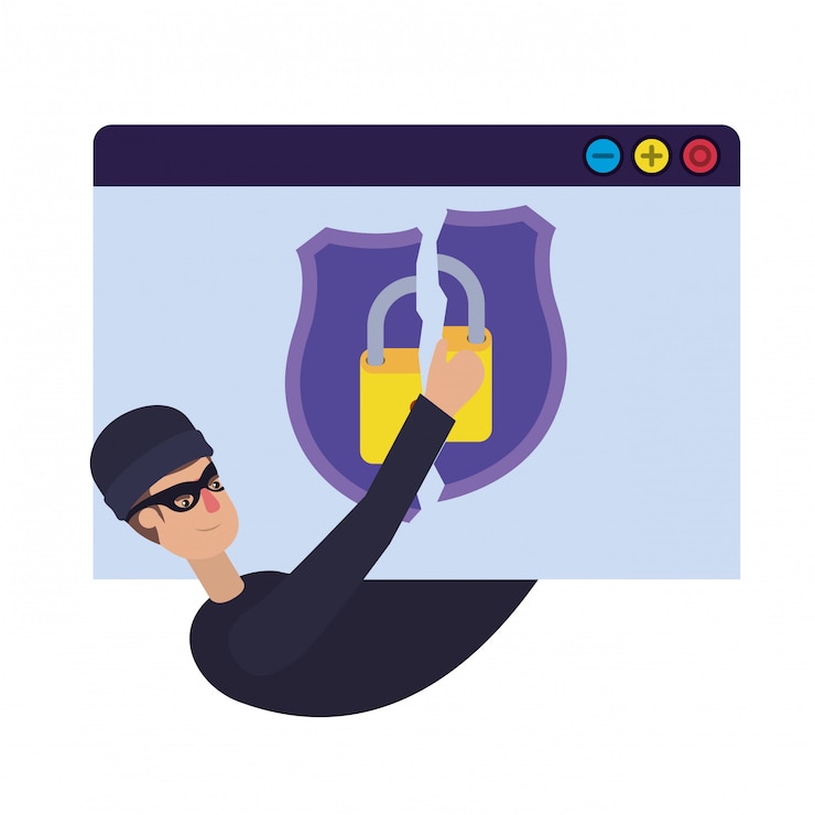 Vector hacker robando información avatar personaje