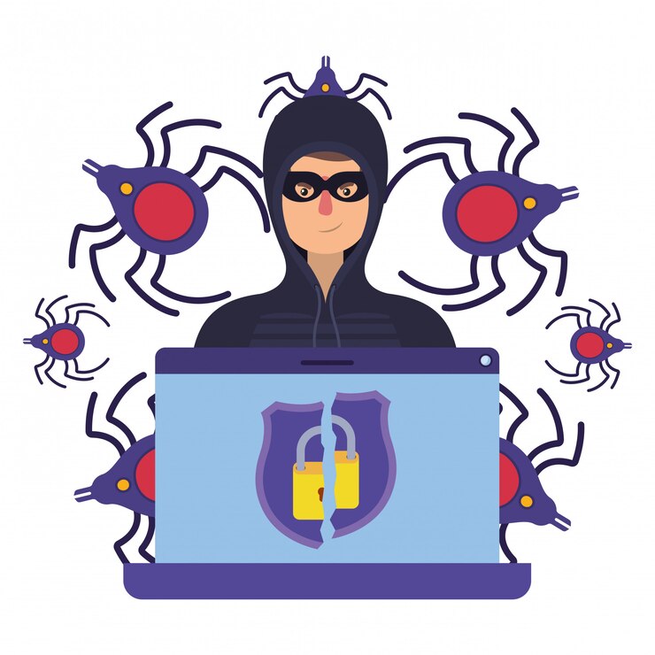 Vector hacker robando información avatar personaje