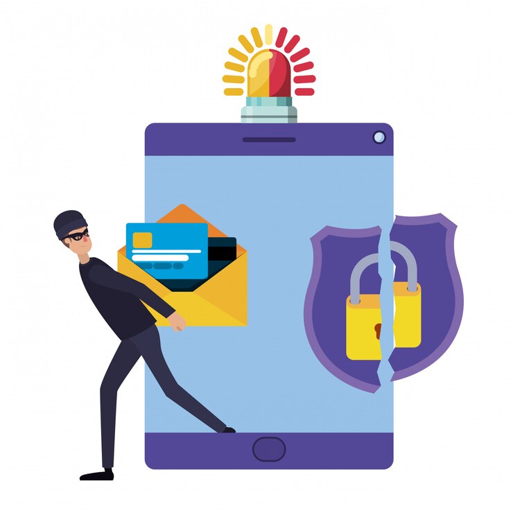 Vector hacker robando información avatar personaje