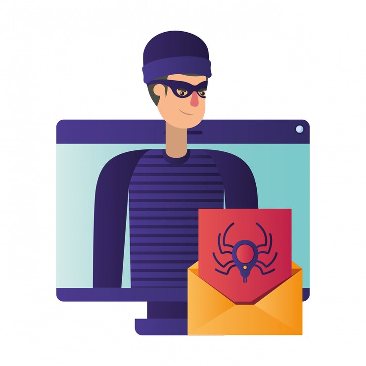 Vector hacker robando información avatar personaje