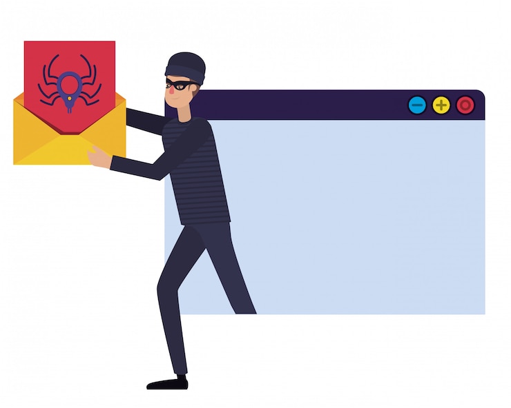 Vector hacker robando información avatar personaje