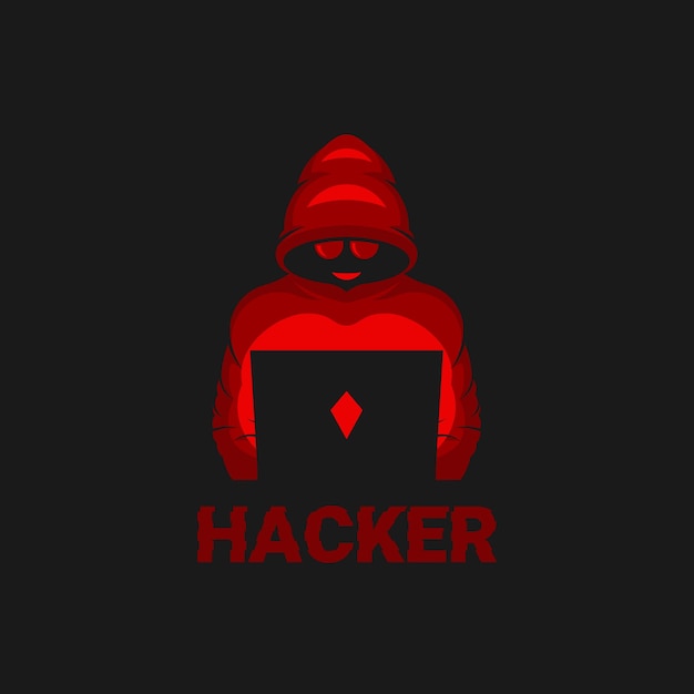 Vector un hacker rojo con la palabra hacker en el fondo negro.