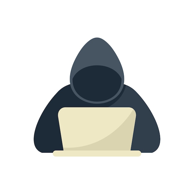 Hacker usando una computadora portátil con una capucha con un avatar sin rostro