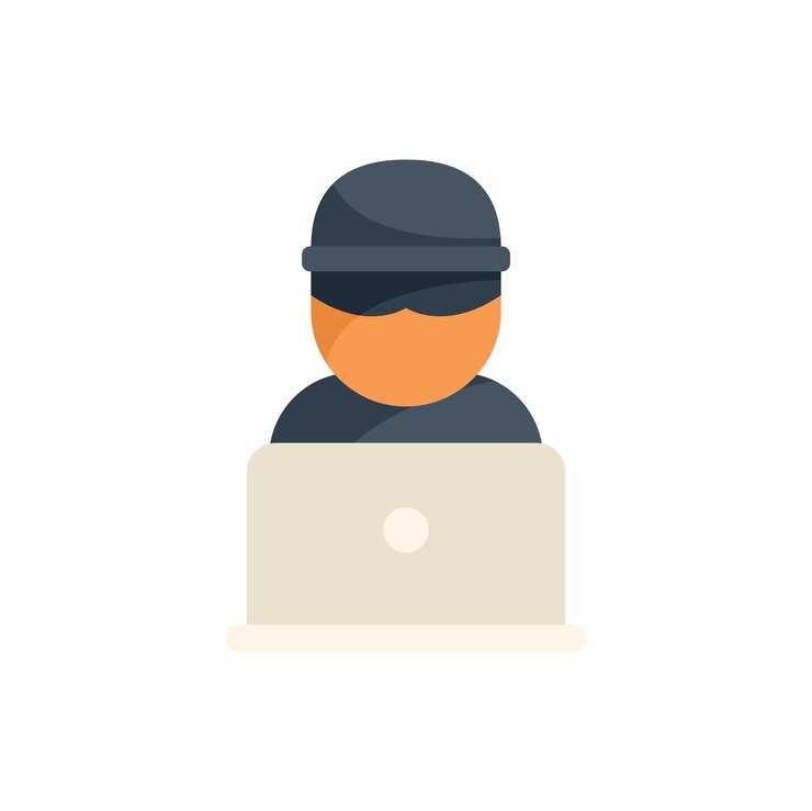 Vector hacker usando una computadora portátil cometiendo un cibercrimen robando información