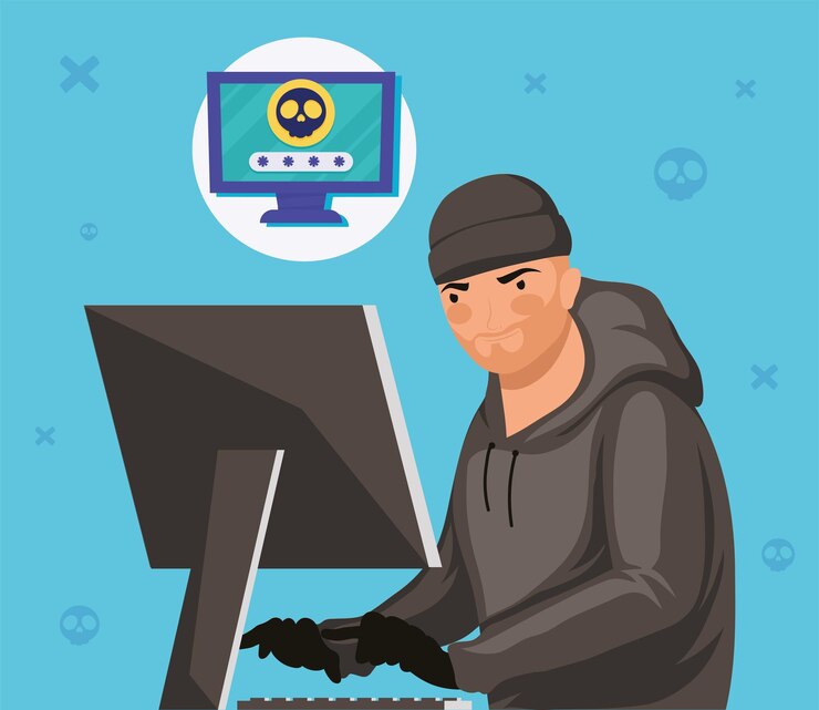 Vector hacker usando escritorio